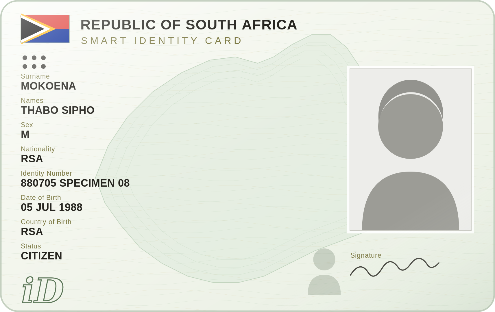 Front of your South African Smart ID card