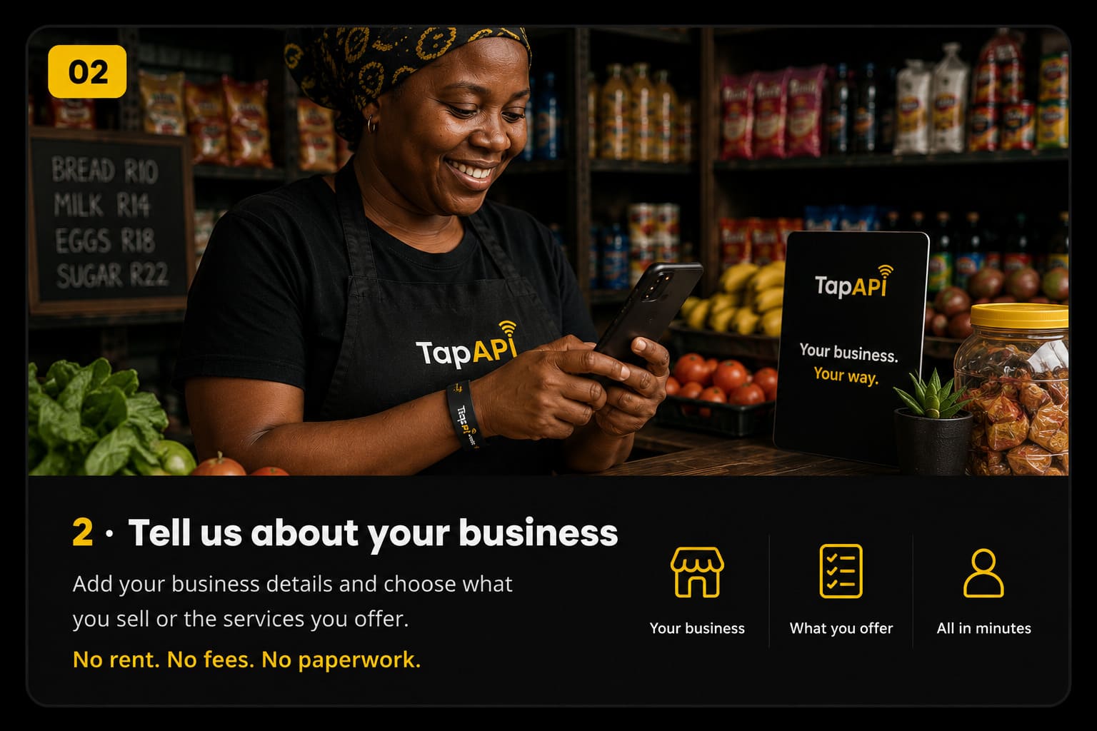 A vendor at their shop counter